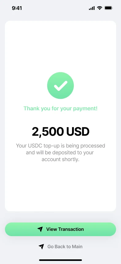 Confirmation screen in plain language with one primary action