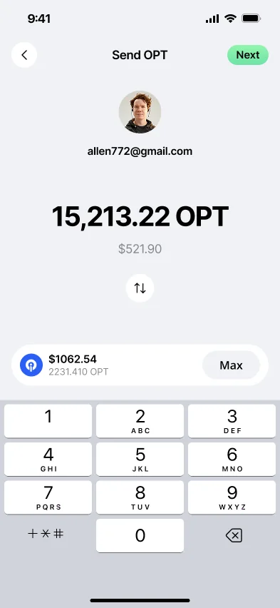 Pay send flow, sending to a person