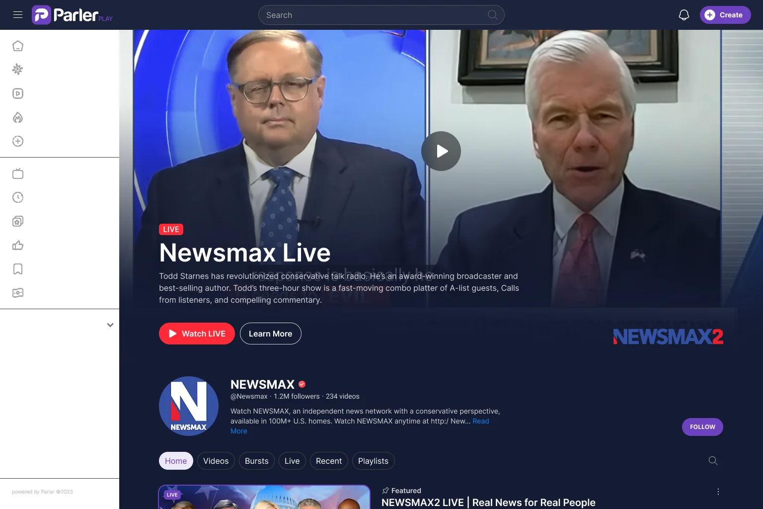 Play video watch page inside Parler on the web