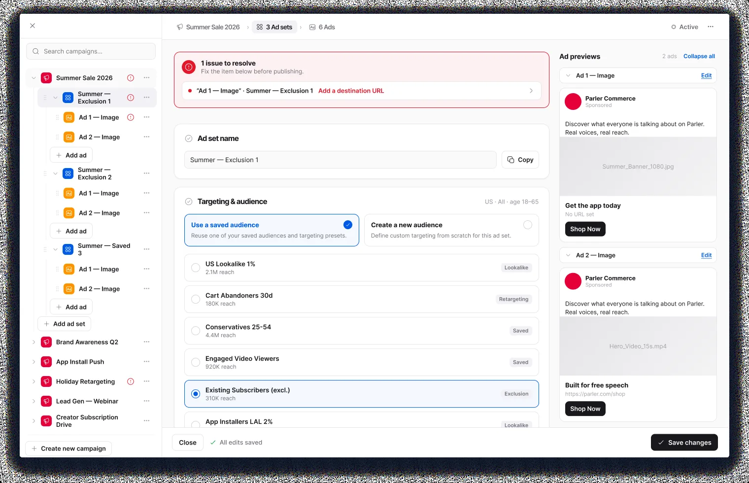 Ad platform campaign creation flow